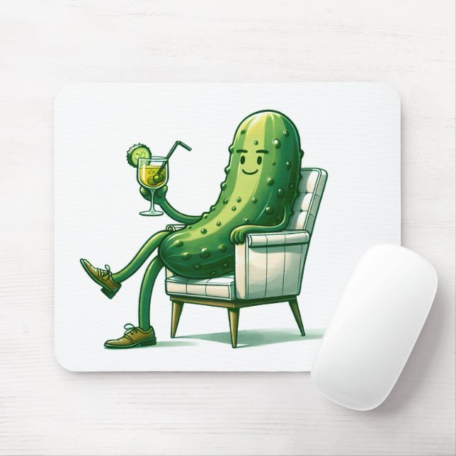 Tapis De Souris Gros Dill Pickle avec un Cocktail (Avec souris)