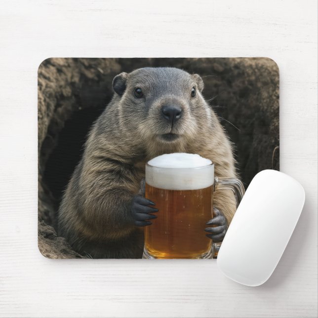 Tapis De Souris Groundhog With Mug of Beer (Avec souris)