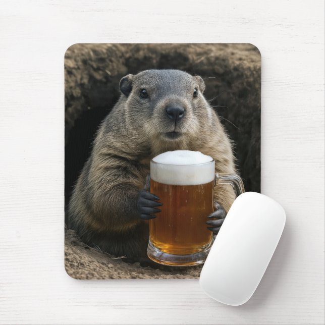 Tapis De Souris Groundhog With Mug of Beer (Avec souris)