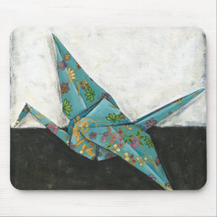 Tapis De Souris Grue d'origami avec des conceptions florales