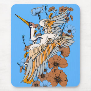 Tapis De Souris Grue japonaise Manga oiseau