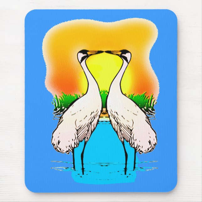 Tapis De Souris Grues blanches amoureuses (Devant)
