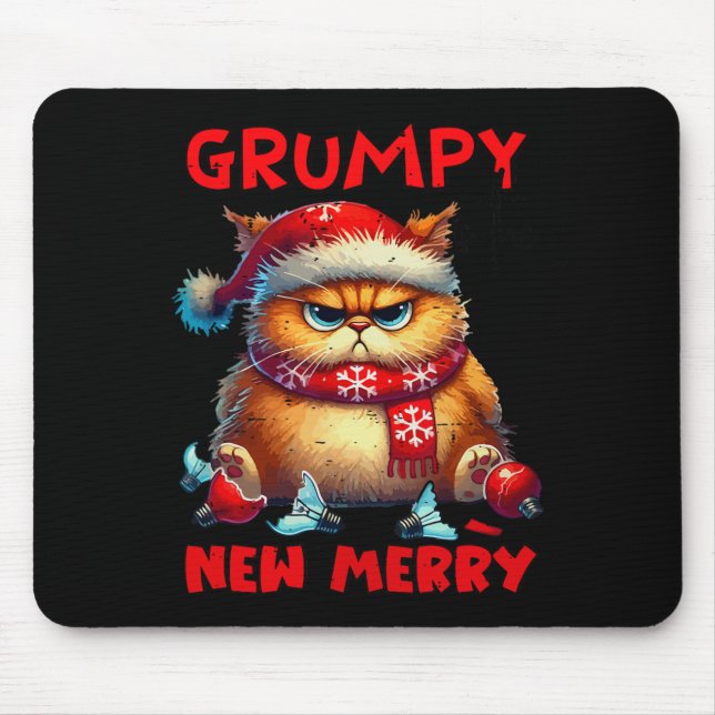 Tapis De Souris Grumpy est le nouveau joyeux chat de Noël Sarcasti (Devant)