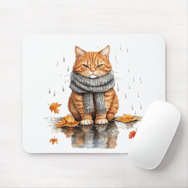Tapis De Souris Grumpy Orange Cat in Rain (Avec souris)