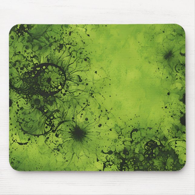 Tapis De Souris Grunge Vert Citron avec Accents Noirs (Devant)