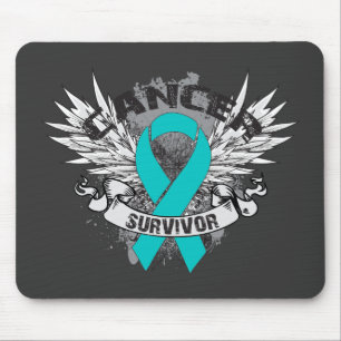 Tapis De Souris Grunge Winged Ribbon Cancer de l'ovaire Survivant