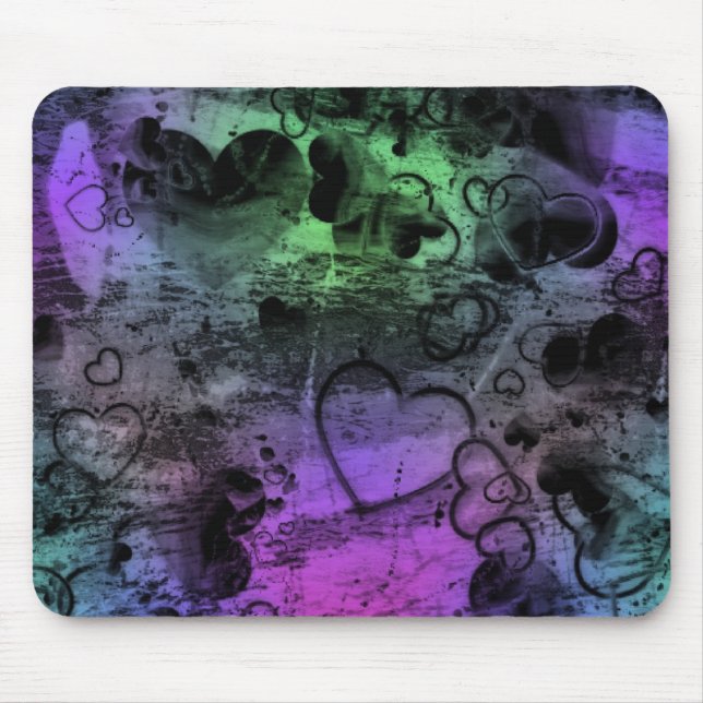 Tapis De Souris Grungy Distressed Couleurs Funky Coeurs Mousepad (Devant)