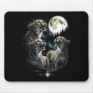Tapis De Souris Guépard hurlant 3 vers la lune style rétro vintage