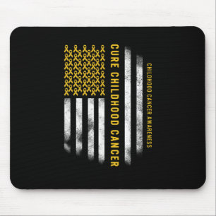 Tapis De Souris Guérir le cancer infantile Ruban d'or Drapeau amér