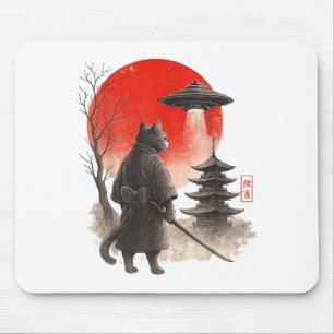 Tapis De Souris Guerrier de chat ninja samouraï UFO japonais anime