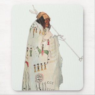 Tapis De Souris Guerrier indien avec pipe Portrait de Karl Bodmer