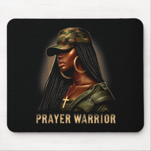 Tapis De Souris Guerrière de prière de femme noire Camo Foi chréti