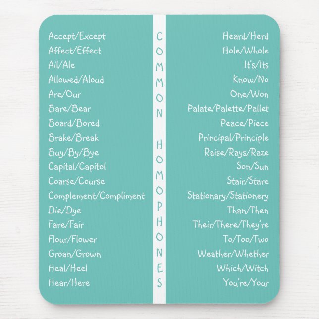 Tapis De Souris Guide de référence pour l'orthographe anglaise che (Devant)