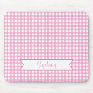 Tapis De Souris Guingan rose et blanc avec le nom fait sur