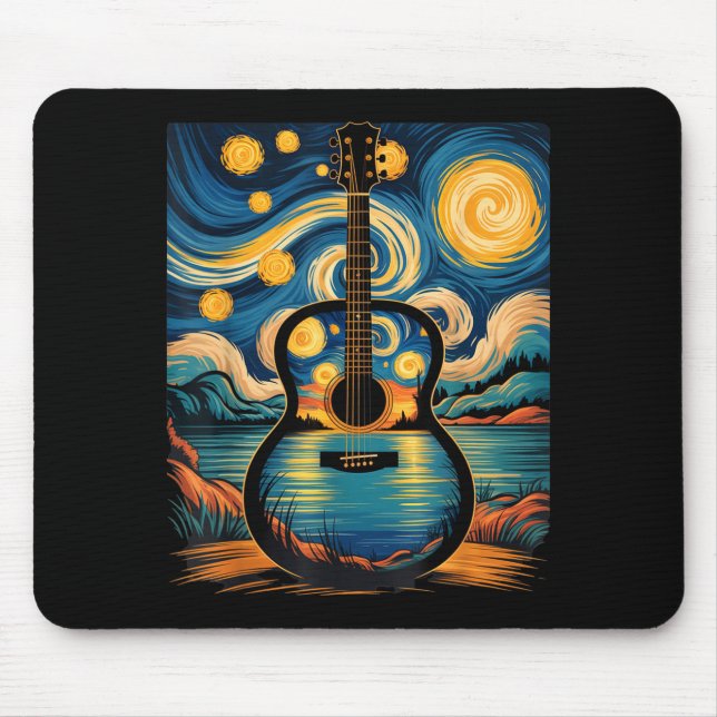 Tapis De Souris Guitar Lake Starry Night Music Guitarist Van Gogh  (Devant)