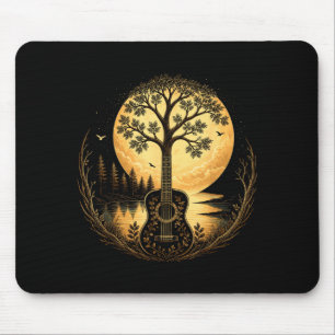 Tapis De Souris Guitare acoustique arbre au clair de lune par le l