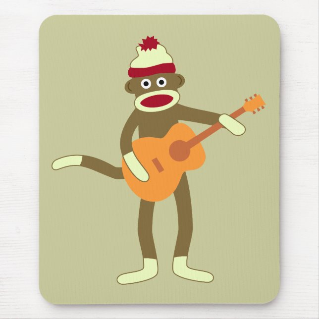 Tapis De Souris Guitare acoustique de singe de chaussette (Devant)