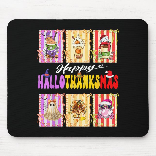 Tapis De Souris Hallothanksmas Cute Turkey Santa Halloween Thanksg (Devant)
