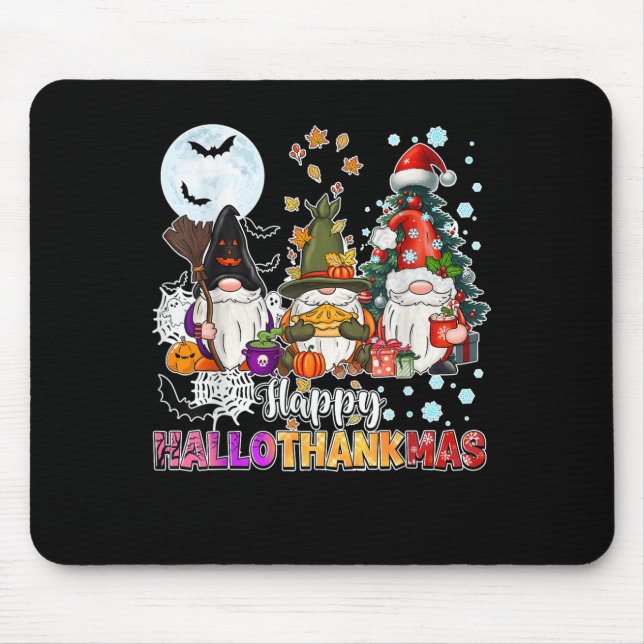 Tapis De Souris Hallothanksmas heureux Gnomes Lover Drôle Hallowee (Devant)