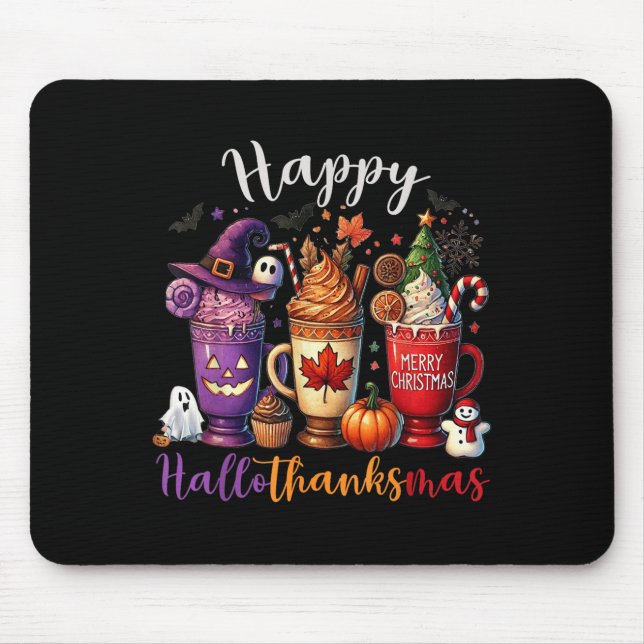 Tapis De Souris Hallothanksmas Joyeux Halloween Lover café Hallowe (Devant)