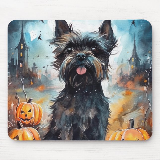 Tapis De Souris Halloween Affenpinscher avec la peur Citrouille (Devant)