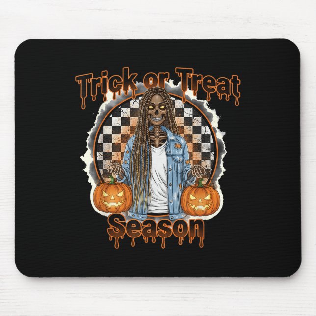Tapis De Souris Halloween African American Skeleton Season Pumpkin (Devant)