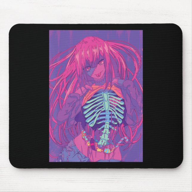 Tapis De Souris Halloween Anime  Spooky Anime Girl Waifu Scary  (Devant)