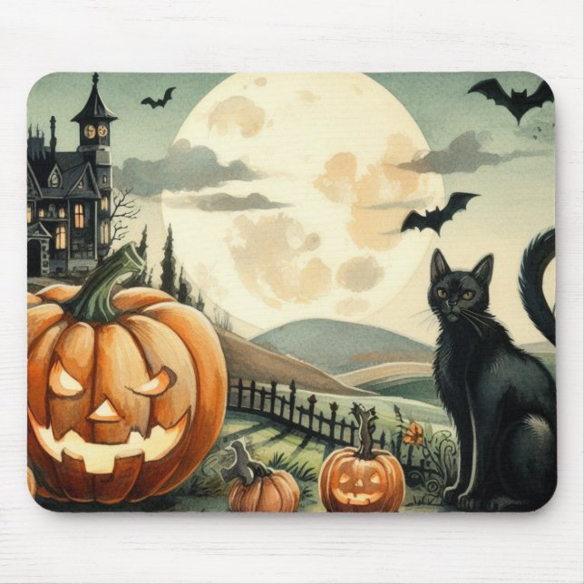 Tapis De Souris Halloween/Automne/Automne/citrouille/chat (Devant)