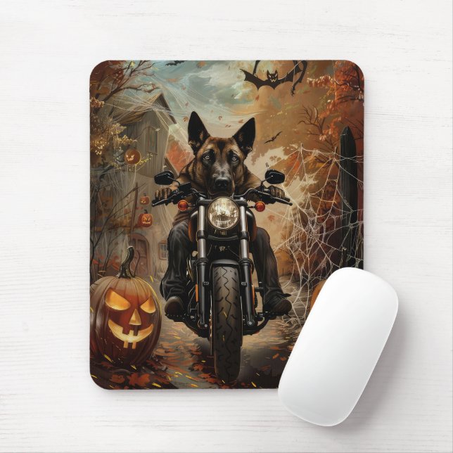 Tapis De Souris Halloween berger Anatolien moto équitation (Avec souris)