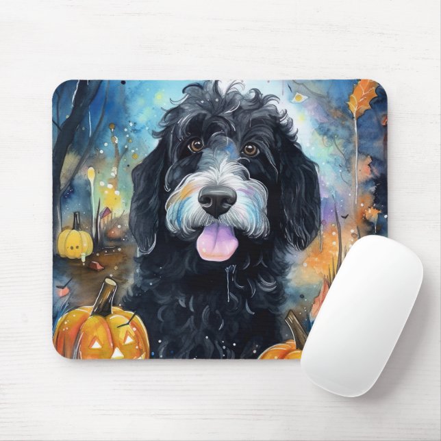 Tapis De Souris Halloween Bernedoodle Avec La Peur Citrouille (Avec souris)