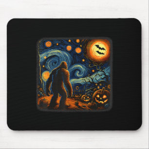 Tapis De Souris Halloween Bigfoot Starry Night Van Gogh Sasquatch