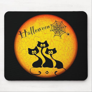 Tapis De Souris Halloween Black Cats et Spider Web