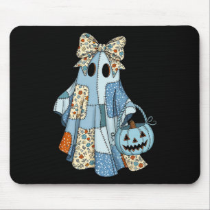 Tapis De Souris Halloween Blue Denim Boo Ghost Floral Coquette Fal