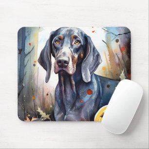 Tapis De Souris Halloween Bluetick Coonhound avec citrouilles effr