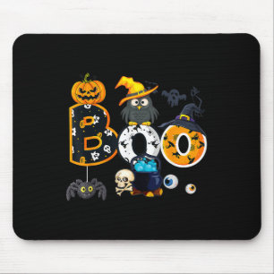 Tapis De Souris Halloween Boo Owl Avec Sorcière Casquette Araignée