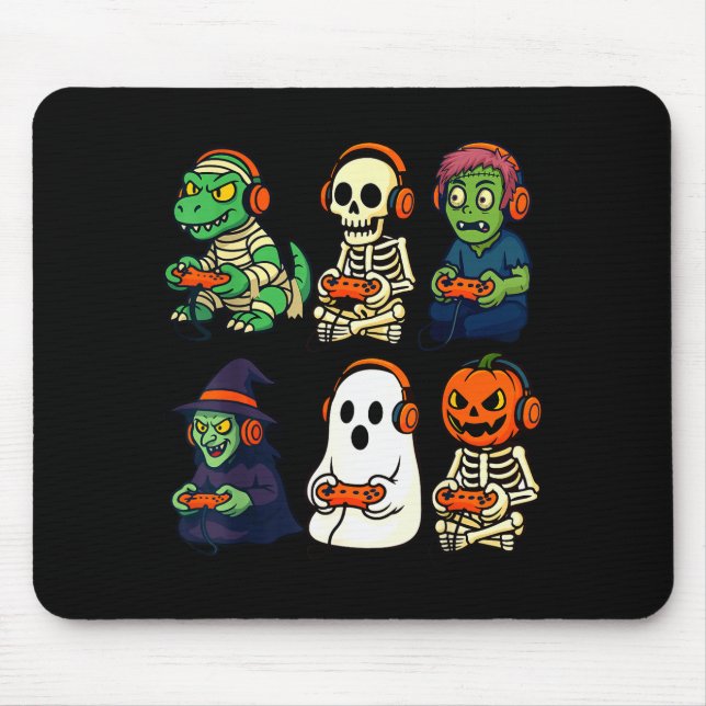Tapis De Souris Halloween Boys Kids Gamer Dinosaur Skeleton Ghost  (Devant)