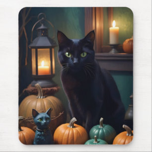 Tapis De Souris Halloween Citrouille Chat mignonne Éffrayante Fest