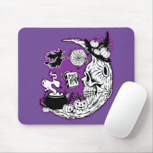 Tapis De Souris Halloween Croissant Lune crâne de sorcière