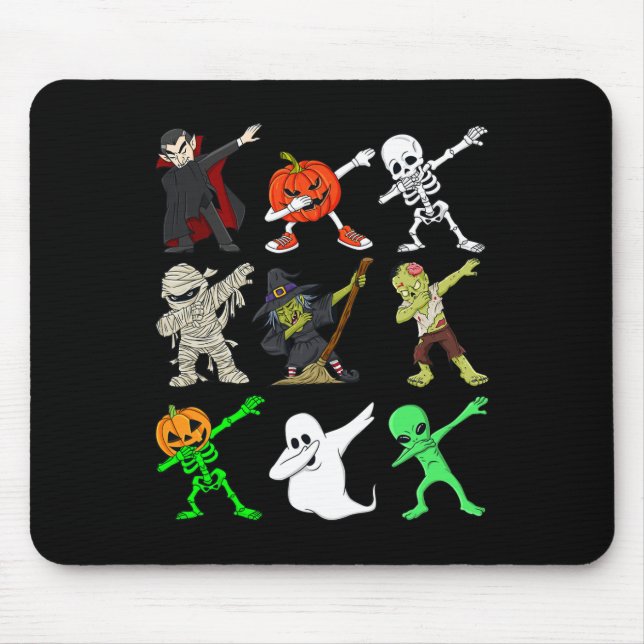 Tapis De Souris Halloween Dabbing Vampire Sorcière Et Monsters Gar (Devant)