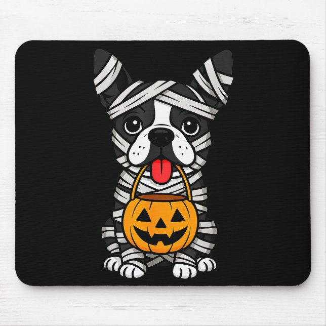 Tapis De Souris Halloween Dog Boston Terrier Mummy Costume Men Wom (Devant)