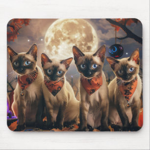 Tapis De Souris Halloween Éffrayant de chats de Siamese