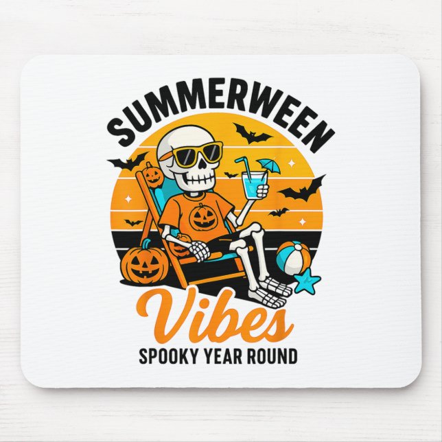 Tapis De Souris Halloween été Ween Vibes Éffrayant Squelette Flott (Devant)