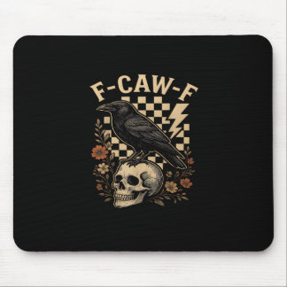 Tapis De Souris Halloween F Caw F Corbeau Oiseau Carreaux Vintage