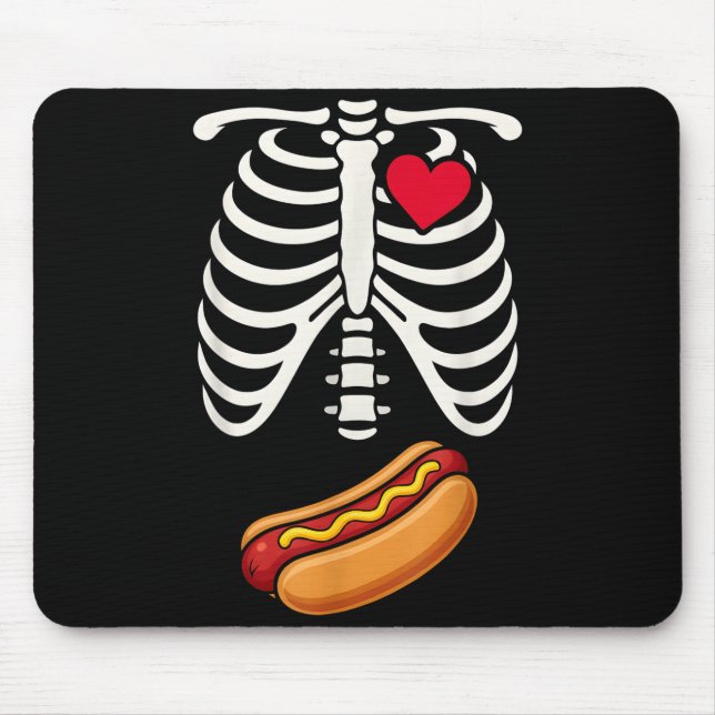 Tapis De Souris Halloween Funny Skeleton Ribcage Hotdog Food Lover (Devant)