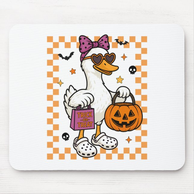 Tapis De Souris Halloween Goose Ghost Bow Coquette Trucs Ou Traite (Devant)