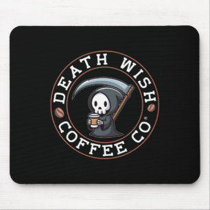 Tapis De Souris Halloween Grave Faucheuse Boire Café Décès J
