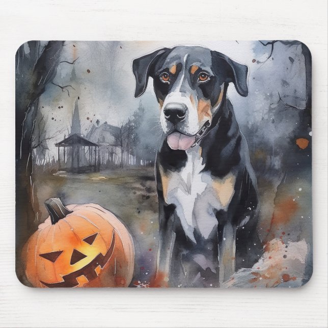 Tapis De Souris Halloween Greater Swiss avec citrouilles épouvanta (Devant)