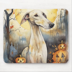 Tapis De Souris Halloween Greyhound Avec La Peur Citrouille