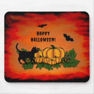 Tapis De Souris Halloween heureux, Chat noir, Chat et Citrouille