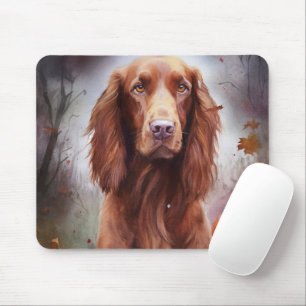 Tapis De Souris Halloween Irish Red Setter avec citrouilles effray